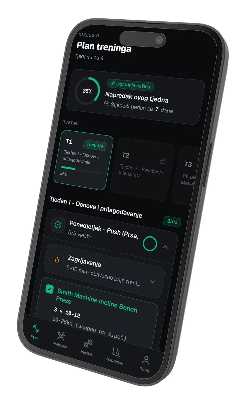 Personalizirani plan treninga u LetsGo Fitness aplikaciji